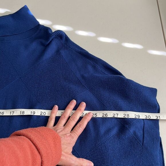 Alfani Blue Cowl Neck Tunic Style Poncho Ribbed Sweater Size Medium - Picture 6 of 9